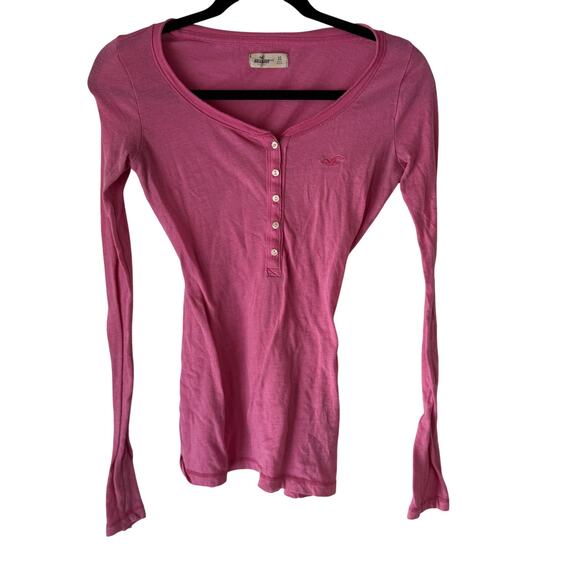 Hollister Vintage Y2k Extra Small Pink Long Sleeve Henley Stretch Button Up Top - Picture 1 of 8